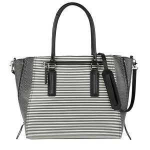 Stella & Dot Madison Tech Tote Convertible Bag Black Creme Stripe Large